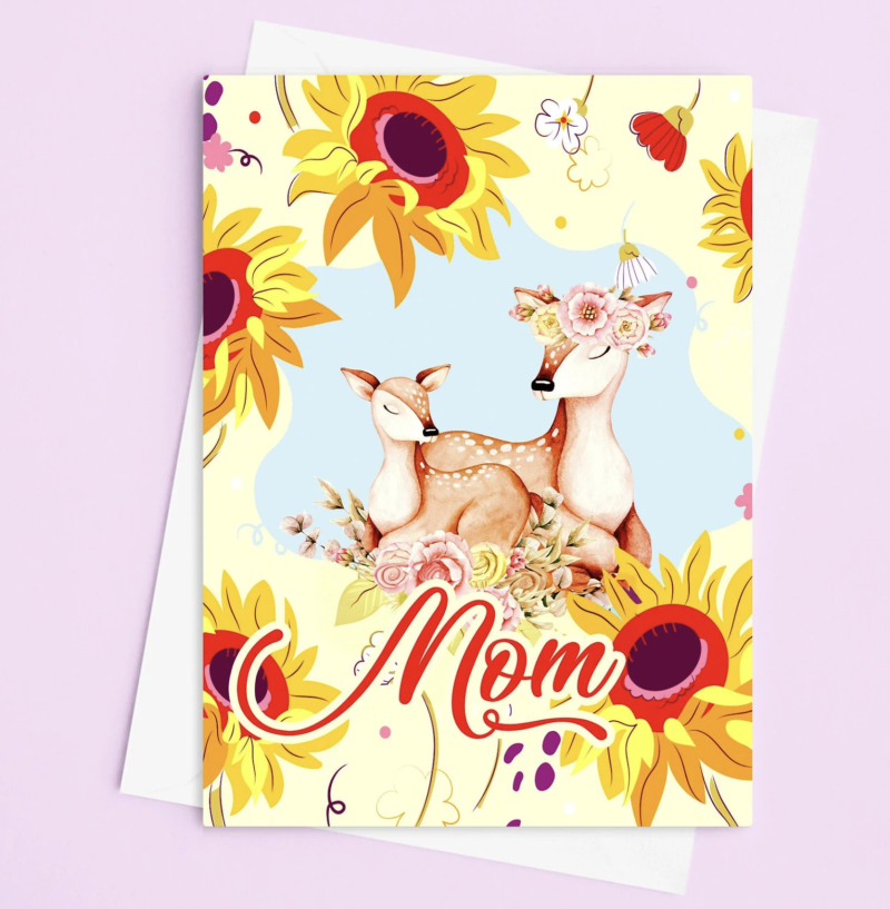 CARD: Make Mom smile with this charming Deer Mother's Day Card! Featuring a cute deer illustration, this card is perfect for celebrating Mom on her special day. With a touch of humor and a playful design, it's a delightful way to show your appreciation for everything she does. The card's vibrant colors and whimsical artwork make it a memorable gift she'll cherish. Express your love and gratitude with this funny card for Mama and brighten her day!
